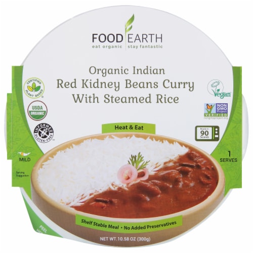 Food Earth Organic Indian Red Kidney Beans Curry with Steamed Rice Perspective: front