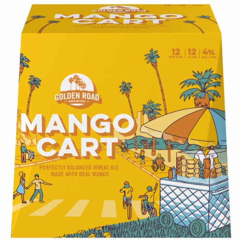 Golden Road Brewing Mango Cart Wheat Ale Beer Perspective: front