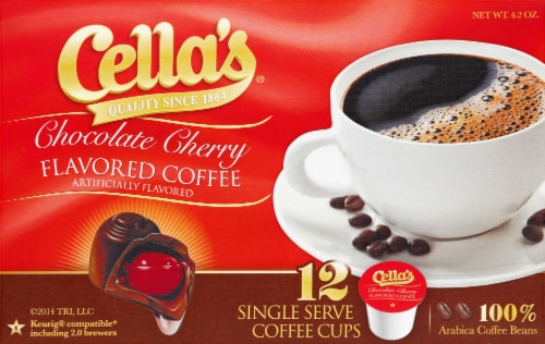 Cella’s® Chocolate Cherry Flavored Single Serve Coffee Cups Perspective: front