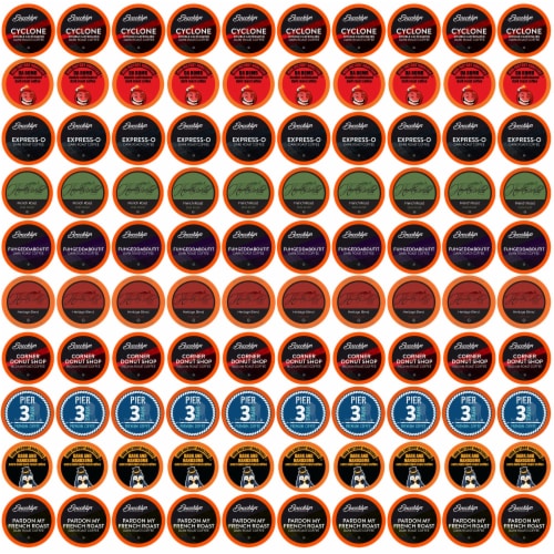 Two Rivers Coffee Bold Roast Coffee Pods, Variety Sampler Pack, 100 Count Perspective: front
