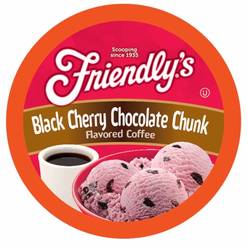 Friendly's Cherry Chocolate Flavored Coffee Pods, Black Cherry Chocolate Chunk, 40 Count Perspective: front