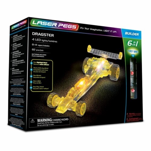 Dragster 6 In 1 Building Set Laser Pegs Led Lights Imagination Racing Kit 1 unit Gerbes Super Markets