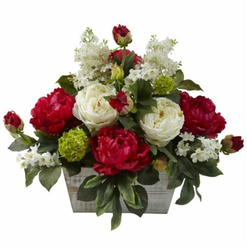 Nearly Natural 1320 Mixed Floral Arrangement with White Wash Planter Perspective: front