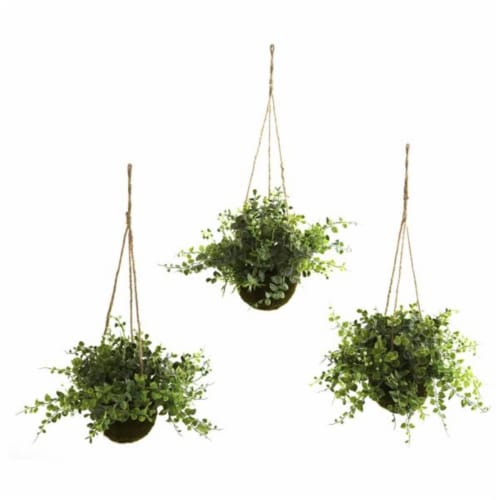 Nearly Natural 6741-S3 Eucalyptus- Maiden Hair & Berry Han- ng Basket - Set of 3 Perspective: front