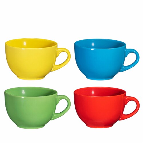 Bruntmor Jumbo Coffee Mug Set of 4 Yellow Blue Red Green, 24 Oz