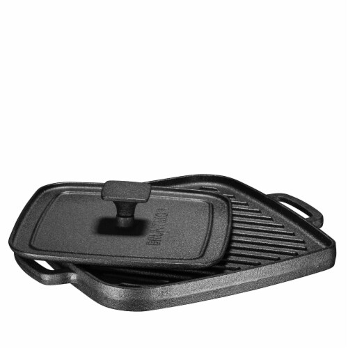 Bruntmor 10  x 10  2-in-1 Reversible Cast Iron Grill Pan w/ Grip Handle & Press Perspective: front