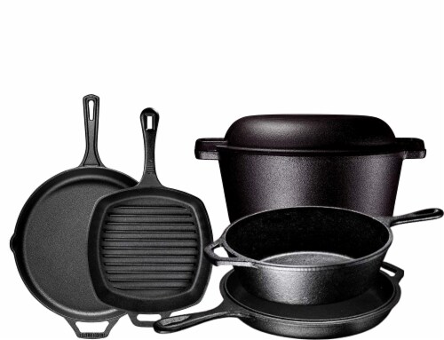 Bruntmor 6 Pcs Pre-Seasoned Cast Iron Cooking Set | Dutch Oven, Skillets & Grill Pan Perspective: front
