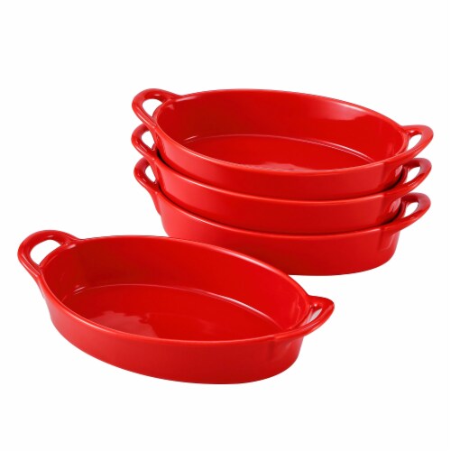 Bruntmor 8 x5 Red Oval Ceramic Deep Dish Pie Pan Set of 4, 8 x 5 - Food 4  Less