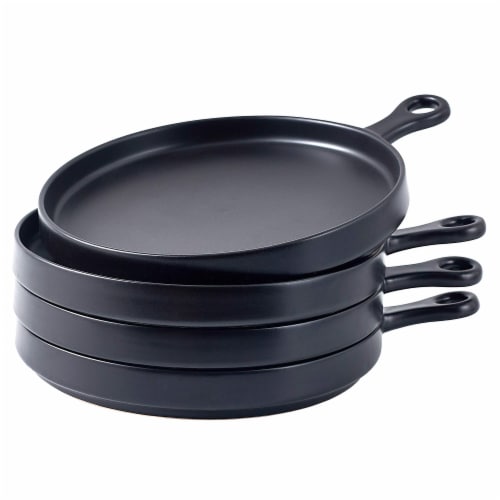 Bruntmor 8  Ceramic Appetizer Plates | Set of 4, Black | Serving Platter Perspective: front