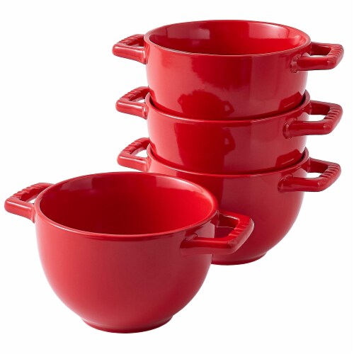 Bruntmor Red 24 Oz x 4 Soup Mug Set - French Onion Soup Cups Perspective: front