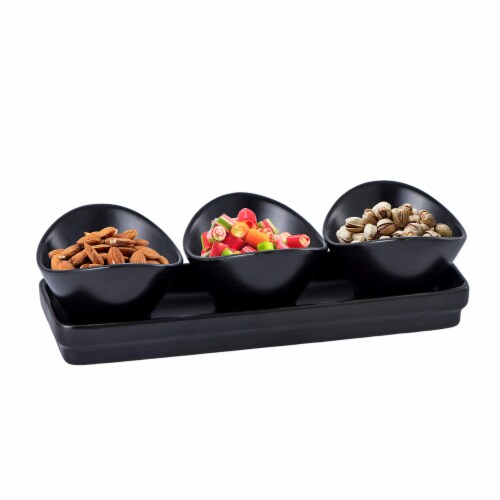 Bruntmor Black Ceramic Dinner Plates Set - 10 Dish Set, Curvy Design Perspective: front