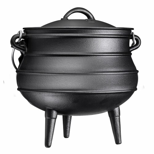 Bruntmor 10 Quarts Pre-Seasoned Cauldron Cast Iron Potjie Pot Perspective: front