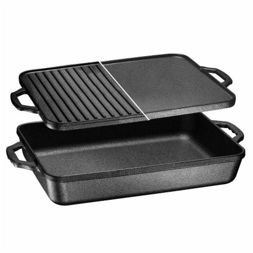 Bruntmor Square 3 in 1 Cast Iron Grill Griddle Pan w Reversible Lid Rectangle Foods Co