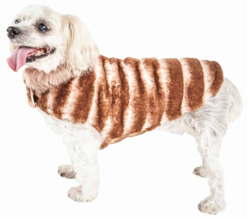 Pet Life Luxe Tira-Poochoo Tiramisu Patterned Mink Dog Coat Jacket Perspective: front