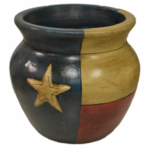 Blue Orange Pottery Texas Flag Bean Pot Perspective: front