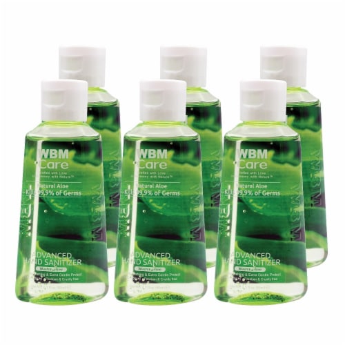 WBM Care Hand Sanitizer Gel, Moisturizing Natural Aloe, 80% Alcohol, Pack of 6/60 ml Each Perspective: front