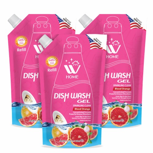 W Home Liquid Dish Soap Refills with Blood Orange Extracts, 400ml Each - Pack of 3 Perspective: front