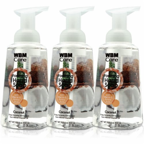 WBM Care Foaming Hand Soap, Liquid Soap with Natural Coconut Extracts-Pack of 3/10.4 Oz Each Perspective: front