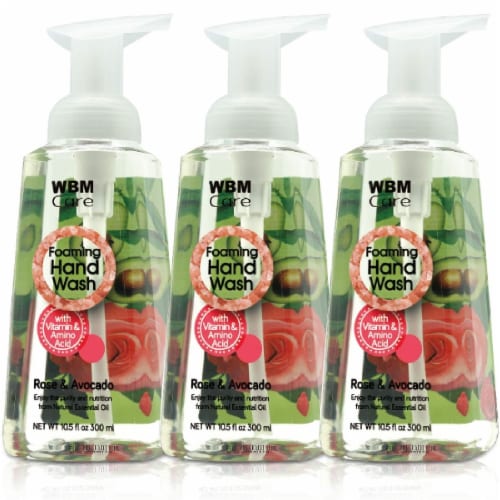 WBM Care Foaming Hand Soap, Refreshing Liquid Soap, Rose & Avocado – Pack of 3/10.5 Oz Each Perspective: front