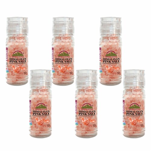 Himalayan Chef Pink Salt, Pure Himalayan Salt, Small Glass Grinder – 6 Packs | 4.2 Oz Each Perspective: front