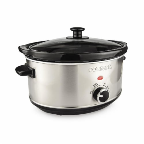 3.5 Quart Oval Slow Cooker, Stainless Steel Perspective: front