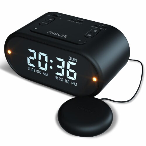 RIPTUNES Loud Alarm Clock with Bed Shaker for Heavy Sleepers, USB Charging Port - Black Perspective: front