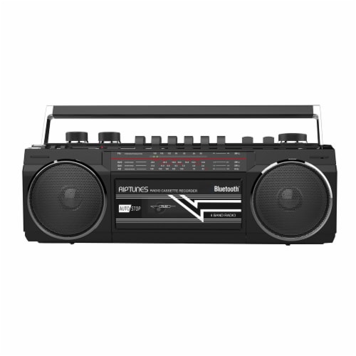 Riptunes Cassette Bluetooth Boombox, AM/FM/ SW-1-SW2, USB, SD, and AUX-in- Black Perspective: front