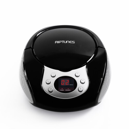 Riptunes CD player Boombox- Portable Black Aux-In CD Boombox, AM/FM Radio- Black Perspective: front
