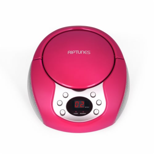 Riptunes CD player Boombox- Portable Black Aux-In CD Boombox, AM/FM Radio- Pink Perspective: front