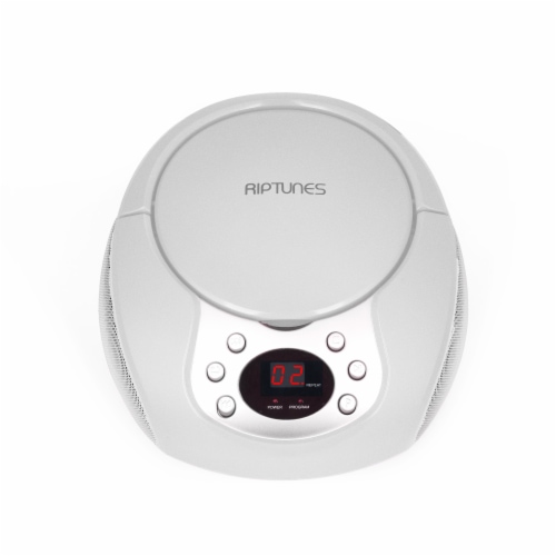 Riptunes CD player Boombox- Portable Black Aux-In CD Boombox, AM/FM Radio- Silver Perspective: front