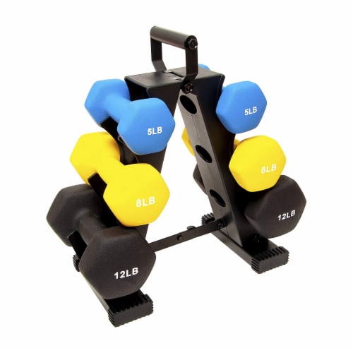 BalanceFrom Fitness 5 8 and 12 Pound Neoprene Coated Dumbbell Set with Stand 1 Piece Foods Co