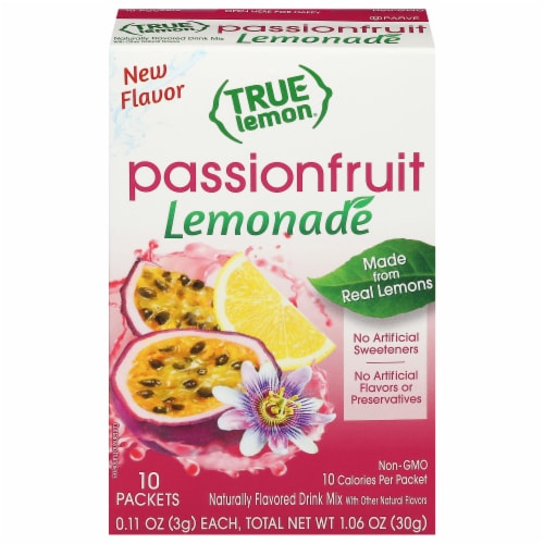 True Lemon® Passionfruit Lemonade Drink Mix Packets Perspective: front