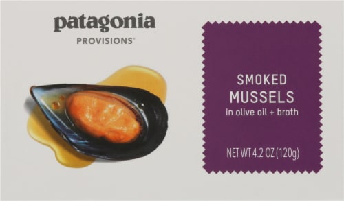 Patagonia Provisions® Smoked Mussels in Olive Oil + Broth Perspective: front