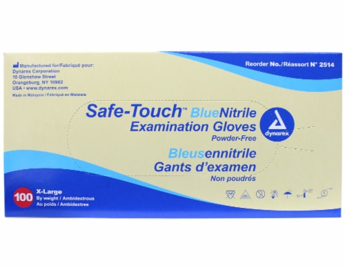 Dynarex Nitrile Exam Glove (Non-Latex) Powder Free - X-Large, 100 Count (Pack Of 10) Perspective: front