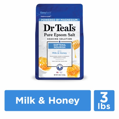 Dr Teal's® Soften & Nourish with Milk & Honey Epson Salt Soaking Solution Perspective: front