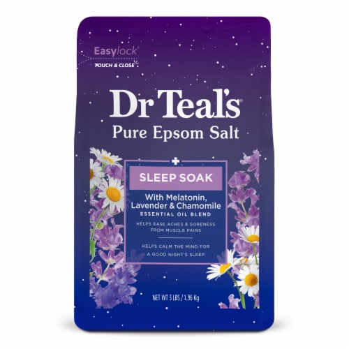 Dr Teal's® Sleep Epsom Salt Magnesium Soak with Melatonin Lavender & Chamomile Essential Oils Perspective: front