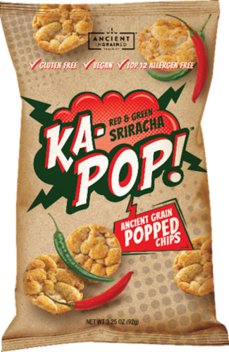 Ka-Pop!™ Red & Green Sriracha Ancient Grain Popped Chips Perspective: front