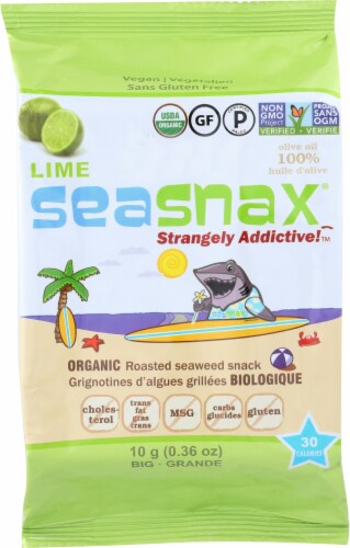 SeaSnax Lime Flavor Organic Roasted Seaweed Snack Perspective: front