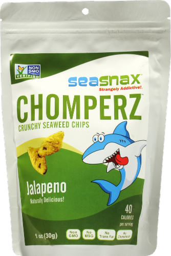 SeaSnax Chomperz Crunchy Seaweed Jalapeno Chips Perspective: front