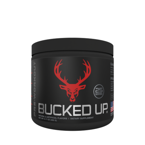 Bucked Up® Pre-Workout Blood Raz Dietary Supplement Perspective: front
