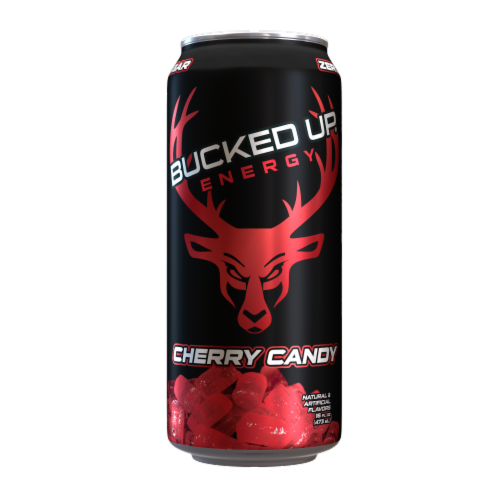 Bucked Up® Cherry Candy Energy Drink Can Perspective: front
