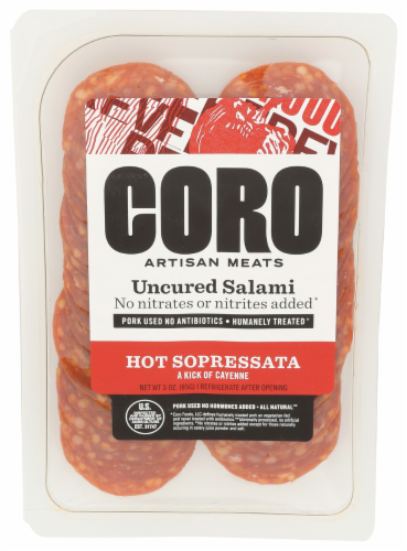 Coro Salami Hot  Sopressata Uncured Sliced Perspective: front