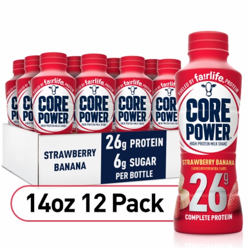 Core Power Strawberry Banana Protein Shake Perspective: front