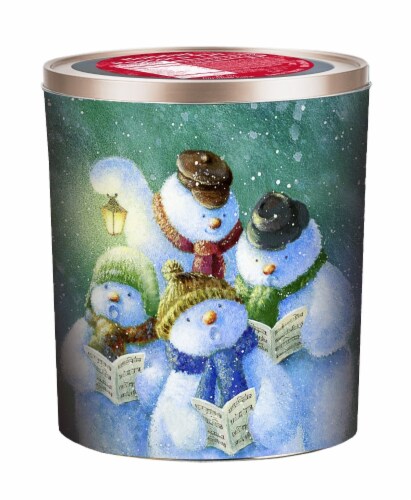 Hickory Farms Singing Snowmen Popcorn Tin Perspective: front