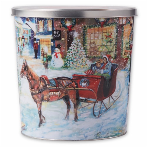 Holiday Winter Village Popcorn Tin Perspective: front
