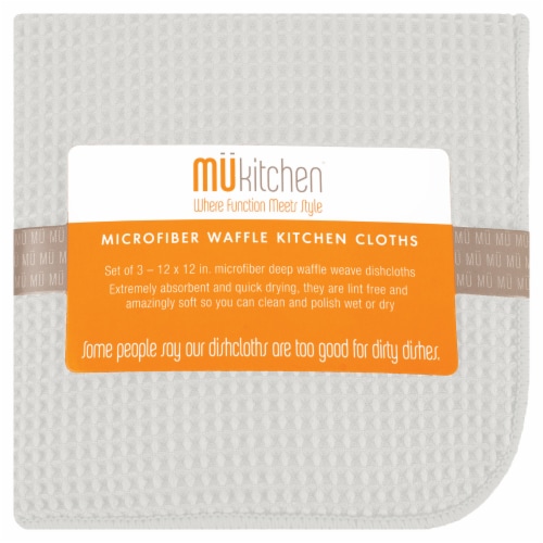 MU Kitchen 12 x 12 Waffle Microfiber Dish Cloth Set Of 3, White Perspective: front