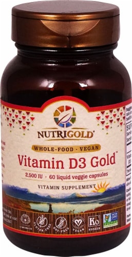 NutriGold Vitamin D3 Gold Veggie Capsules 2500mcg Perspective: front