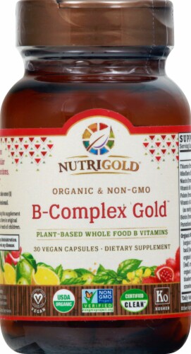 NutriGold Organic Non-GMO B-Complex Gold Capsules Perspective: front
