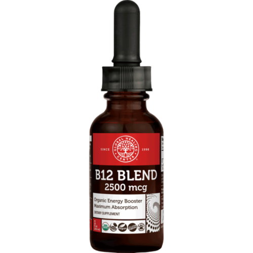 Global Healing Organic B12 Blend Dietary Supplement Liquid 2500mcg Perspective: front