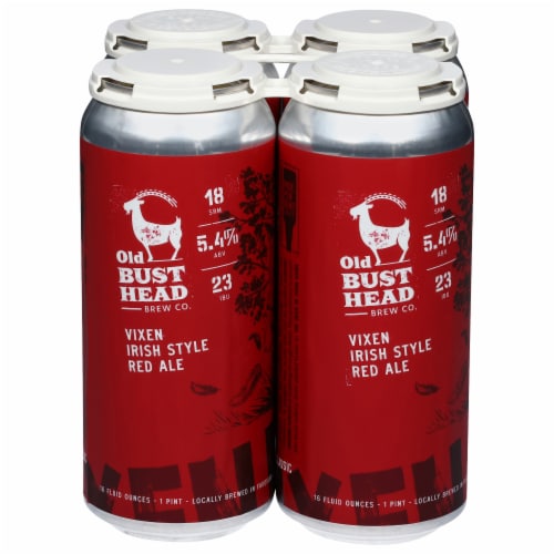 Old Bust Head Brew Co. Vixen Irish Style Red Ale Craft Beer Cans Perspective: front